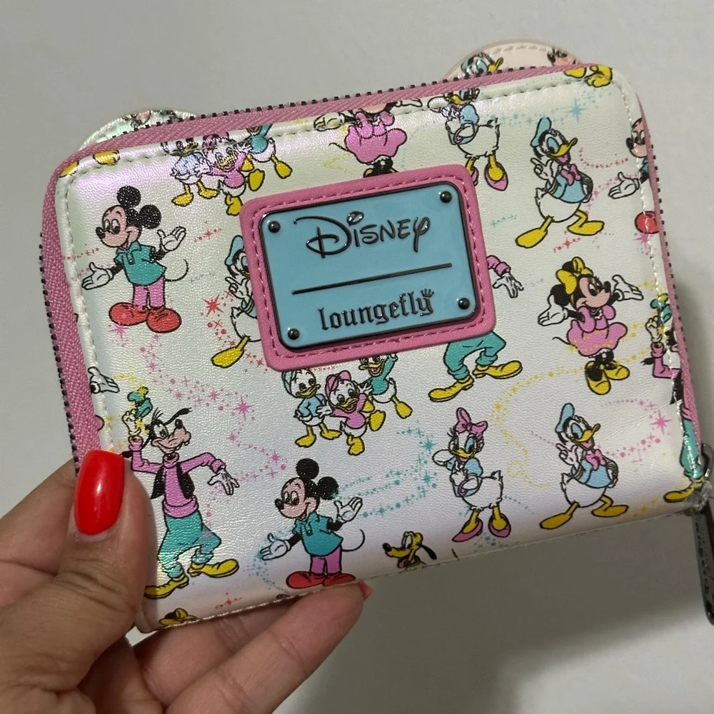 Loungefly Disney 100 Mickey and Friends Classic AOP Iridescent Zip Around Wallet - Picture 13 of 13